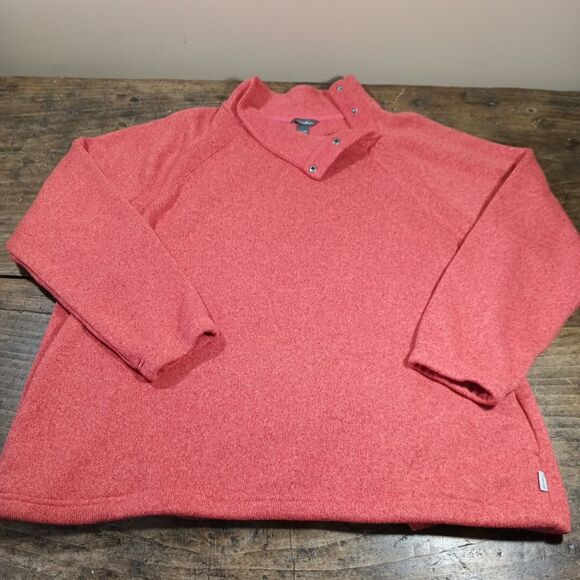 Eddie Bauer 2XL Sweatshirt Top Fleece Shirt Orange Pullover Snap Neck - Picture 1 of 9